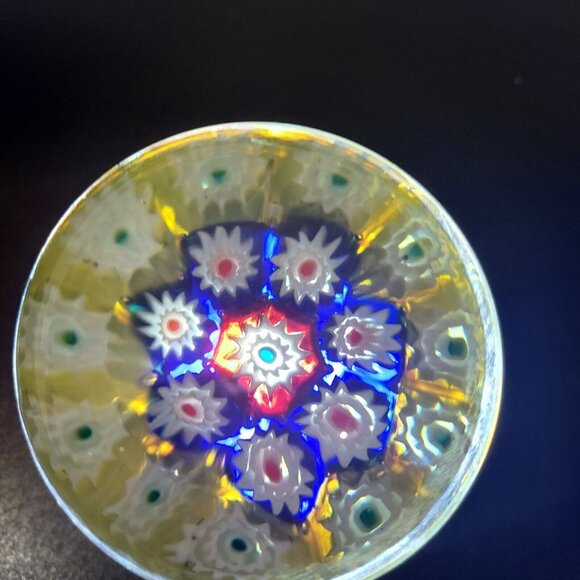 Paperweight 1930GLOWS Millefiori Gold Glitter Yellow, Cobalt, Red Canes Egg dome - Picture 3 of 13